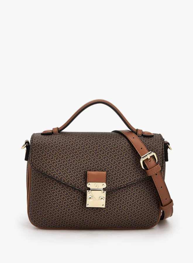 سيليست Monogram Print Satchel Bag With Button Closure
